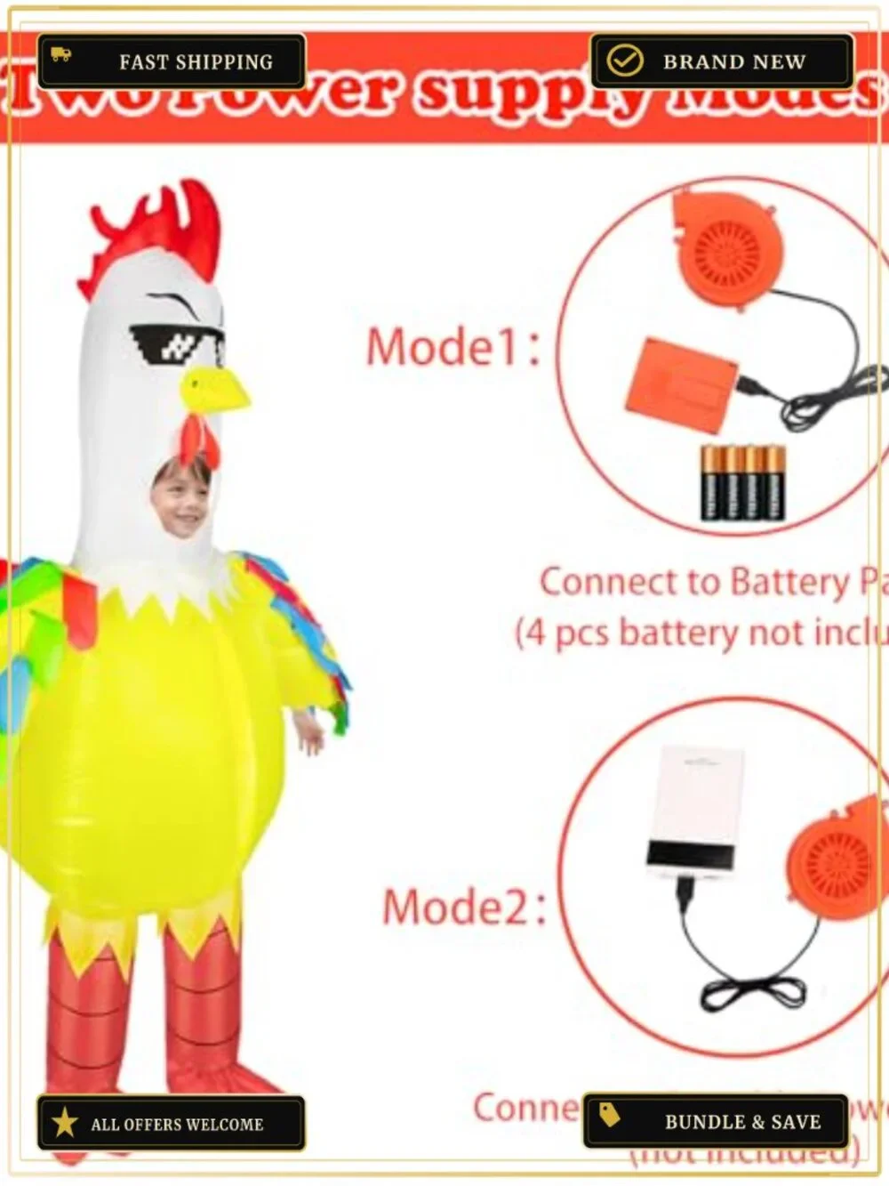 Kids Inflatable Chicken Costume Blow Up Halloween Cosplay Party